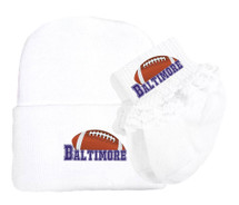 Baltimore Football Newborn Baby Knit Cap and Socks with Lace Set