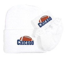 Chicago Football Newborn Baby Knit Cap and Socks with Lace Set