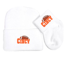 Cincinnati Football Newborn Baby Knit Cap and Socks Set