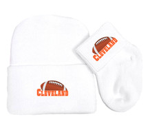 Cleveland Football Newborn Baby Knit Cap and Socks Set