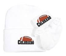 Colorado Football Newborn Baby Knit Cap and Socks with Lace Set