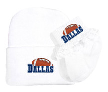 Dallas Football Newborn Baby Knit Cap and Socks with Lace Set