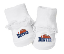 Denver Football Baby Toe Booties with Lace