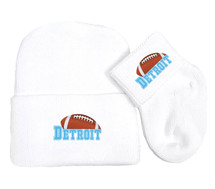 Detroit Football Newborn Baby Knit Cap and Socks Set