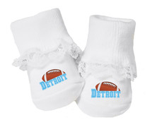 Detroit Football Baby Toe Booties with Lace