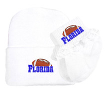 Florida Football Newborn Baby Knit Cap and Socks with Lace Set