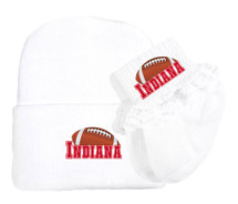 Indiana Football Newborn Baby Knit Cap and Socks with Lace Set