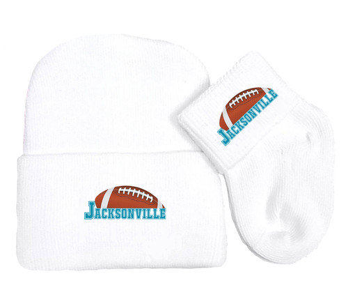 Jacksonville Football Newborn Baby Knit Cap and Socks Set