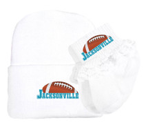 Jacksonville Football Newborn Baby Knit Cap and Socks with Lace Set