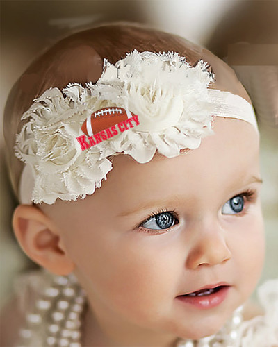 Kansas City Football Baby/ Toddler Shabby Flower Hair Bow Headband