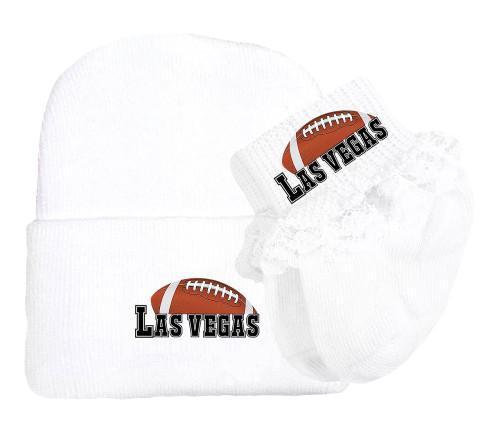 Las Vegas Football Newborn Baby Knit Cap and Socks with Lace Set