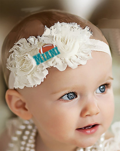 Miami Football Baby/ Toddler Shabby Flower Hair Bow Headband