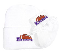 Minnesota Football Newborn Baby Knit Cap and Socks with Lace Set
