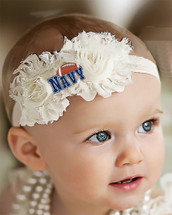 Navy Football Baby/ Toddler Shabby Flower Hair Bow Headband