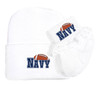 Navy Football Newborn Baby Knit Cap and Socks with Lace Set