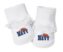 Navy Football Baby Toe Booties with Lace