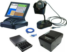 15" Touch Screen POS Cash Register With Receipt Printer & Cash Drawer & Kitchen Printer & Scanner Inc POS Software