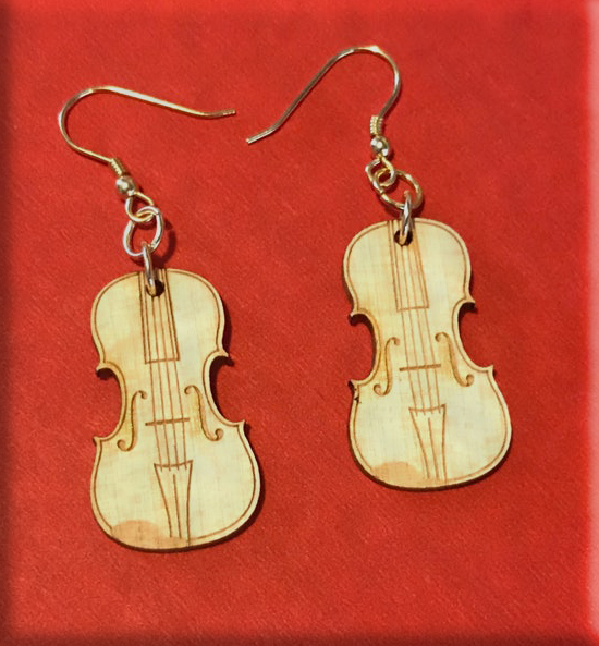 A. Violin Shaped Earrings - Made of Maple and 14k Gold Plated Fish Hook  Earwires and Jump Rings - Gliga Violins Canada