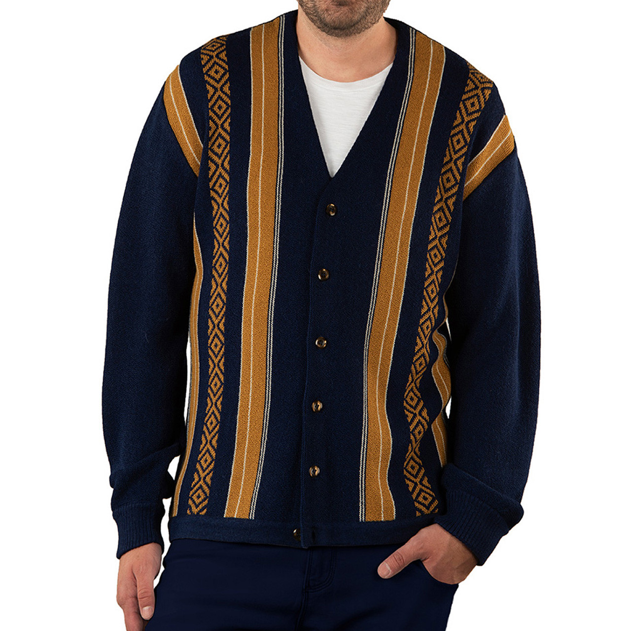 Men's Vintage Alpaca Button Down Cardigan Patterend Sweater | Alpaca ...