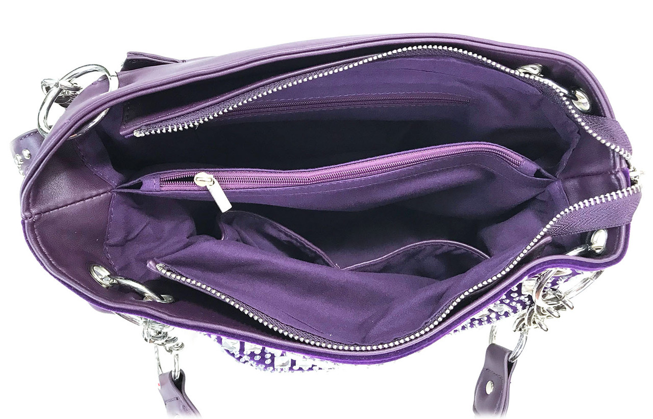 Double handles Concealed Carry Rhinestone Cat Purse Purple BJT-1110-PP -  ZZFab