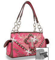  Cross Embroidered Concealed Carry  Purse Pink