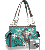 Cross Embroidered Concealed Carry  Purse Turquois 