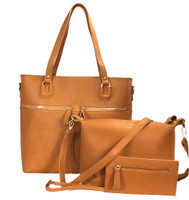 Deluxe Women 3 Pcs Purse Set Tote Bag Office Bag Brown B701-Brown