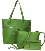  Deluxe Women 3 Pcs Purse Set Tote Bag Office Bag Green B701-GR