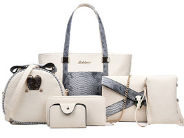  6 pcs Snake Skin Leather Bag Set White B7202-BE