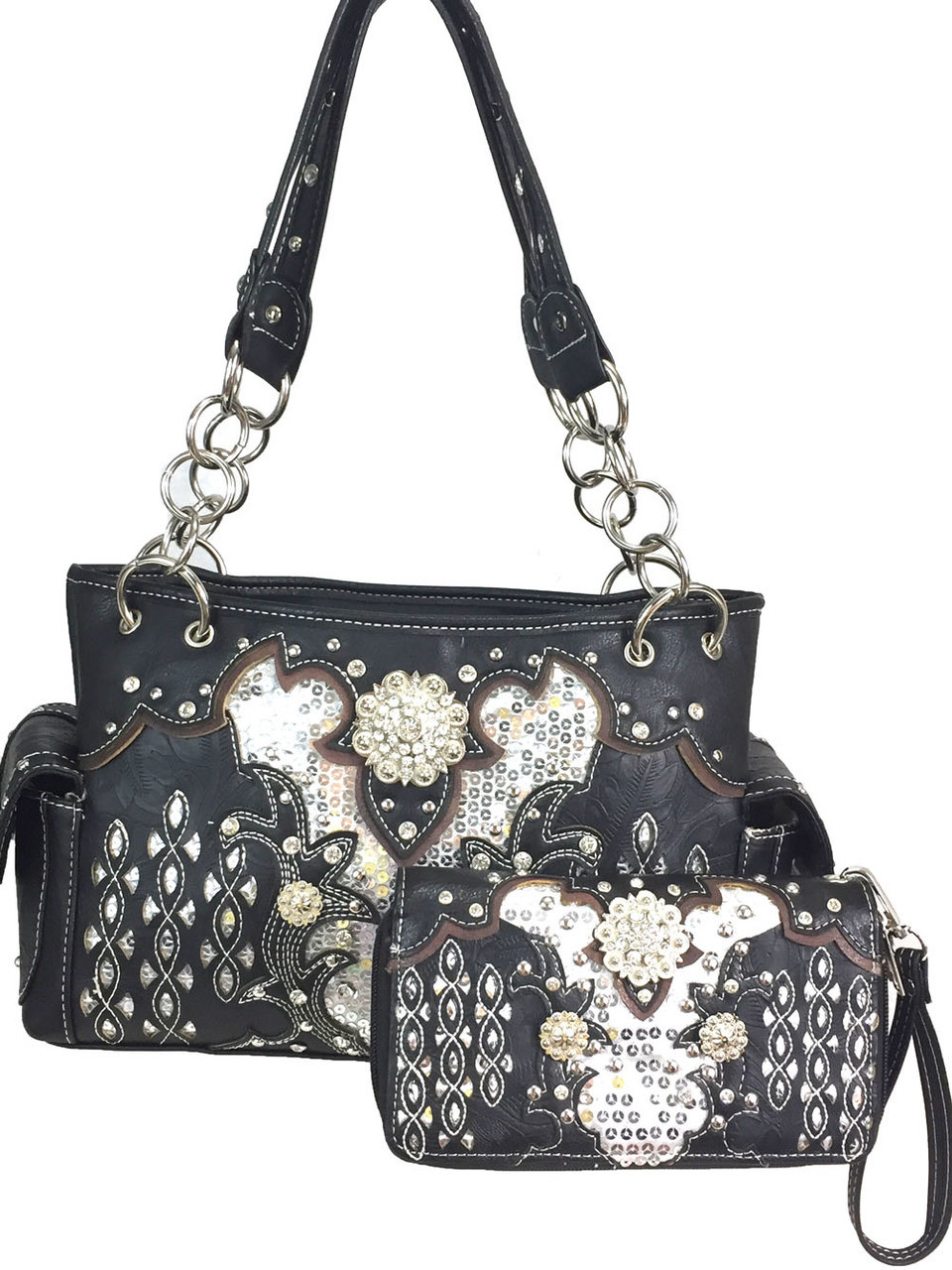 Western Style Tooled Leather Buckle Concealed Carry Purse Country Handbag  Women Shoulder Bag Wallet Set (#4 Beige Set): Handbags: Amazon.com