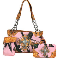 Western Handbag with Cross Pink Camo Concealed & Carry Purse 