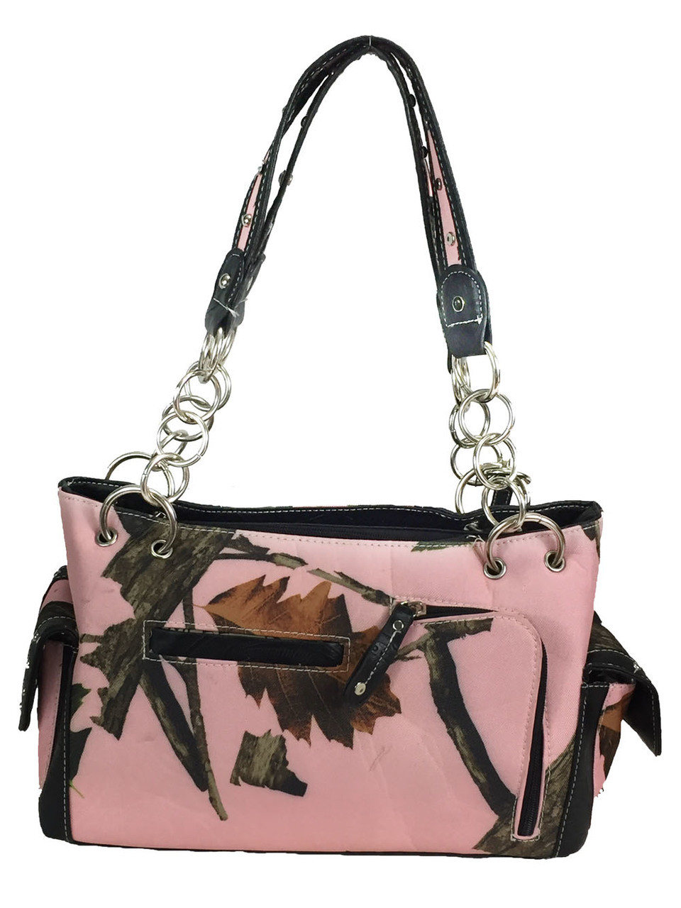 Black Crossbody Bag, Pink & Gold Camo Strap - Fleurty Girl