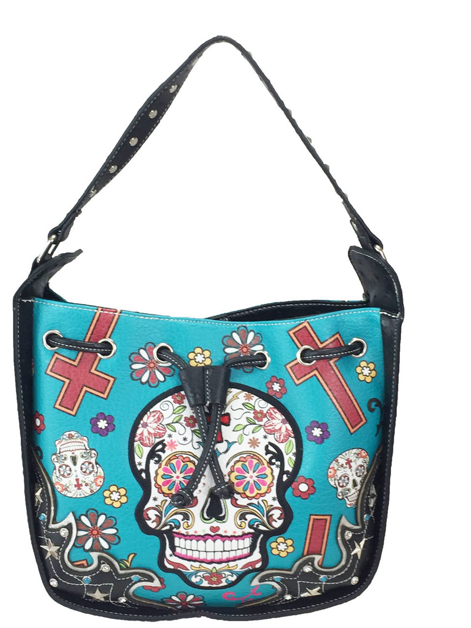 Cowgirl Trendy Sugar Skull Purse Studded Skull Cross Body Bucket Bag ...