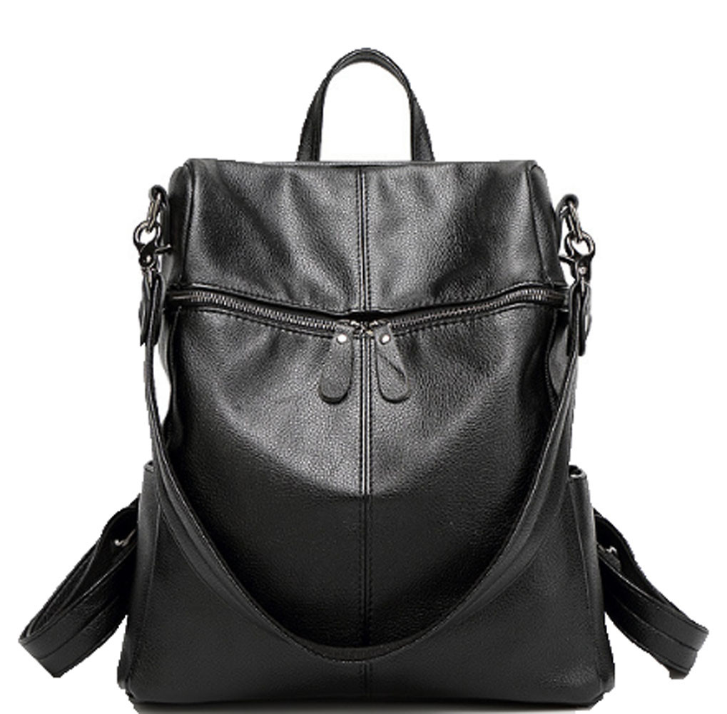 Double Front Pockets Soft Leathereete Black Backpack Purse BPD8831-BK ...