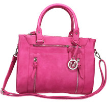 Multi Zippers Fashion Locking Faux Leather Concealed Carry Gun Shoulder Bag Pink