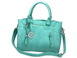 Multi Zippers Fashion Locking Faux Leather Concealed Carry Gun Shoulder Bag Turquoise