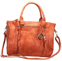 Multi Zippers Fashion Locking Faux Leather Concealed Carry Gun Shoulder Bag Orange