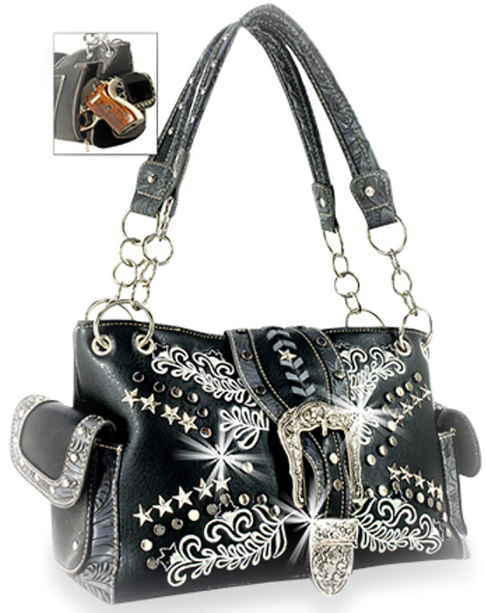 Western Handbag Laser Cut Floral Buckle Conceal Carry Shoulder Purse