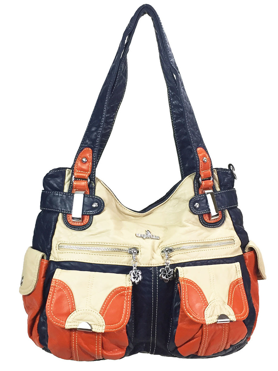 Multi Pockets Handbag, Solid Color Faux Leather Shoulder Bag, Large Ca – La  Boutique Dacula