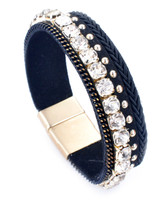 Rhinestone & Studded PU leather Bracelet with Magnetic JB0170