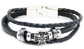  Multi-layer Cross Leather Wristband Women and Mens Leather Cross Bracelets Christian Religious Titanium Stainless Steel Bracelet