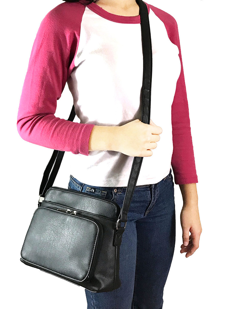 Improving Lifestyles Leather Multi-Pocket Crossbody Purse Bag Black  RLILRM004BK | eBay