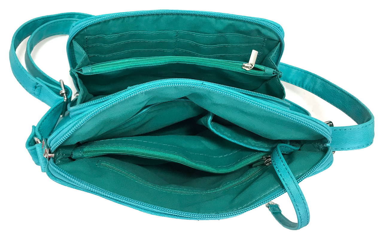 Zzfab Small Multi-pocket Faux Soft Leather Cross Body Purse with Side  Organizer Turquoise