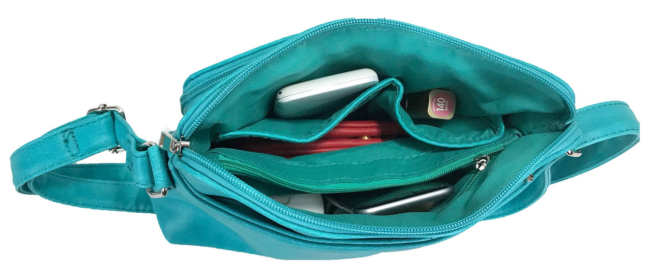 Zzfab Small Multi-pocket Faux Soft Leather Cross Body Purse with Side  Organizer Turquoise