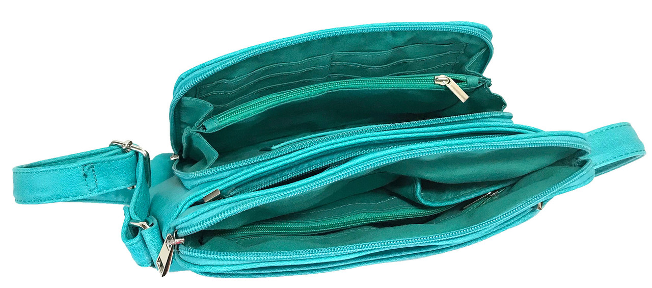 Juicy Couture Teal Turquoise Crossbody Bag faux leather Hobo multi-pocket  purse