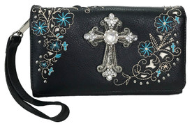 Rhinestone Cross Embroidered Floral Western Cross Wallet