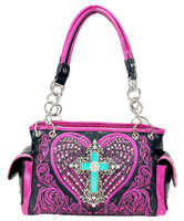 Angel Wing Rhinestone Cross Embroidered  Western Handbag 