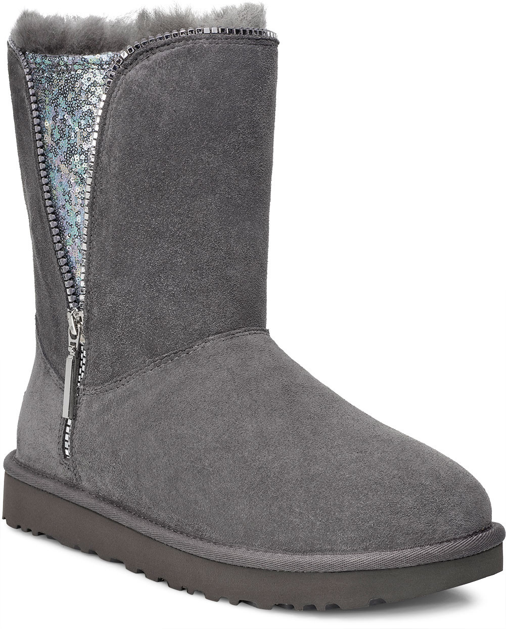 ugg classic short sparkle zip exclusive boots charcoal