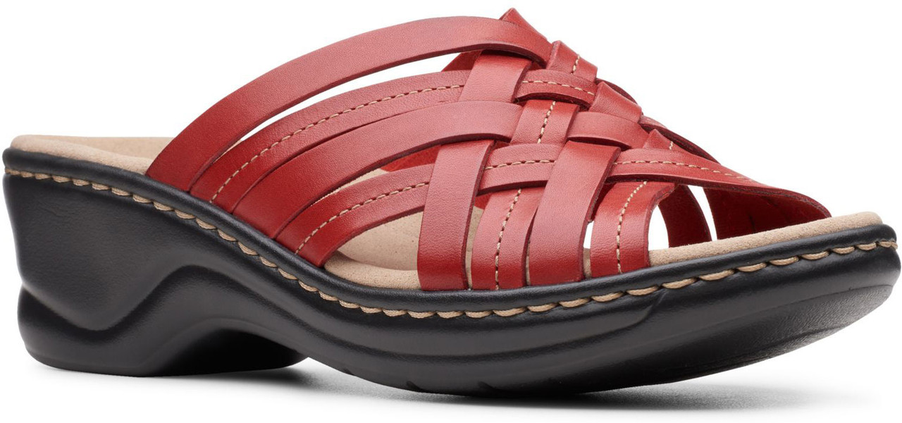 clarks red leather sandals