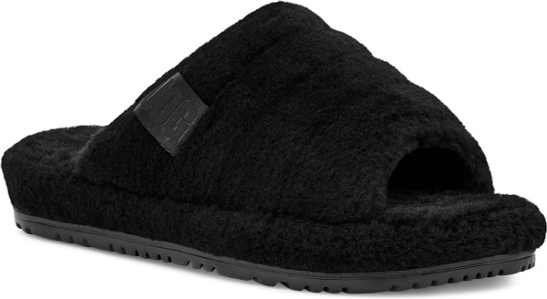 Black ugg fluff slippers hot sale